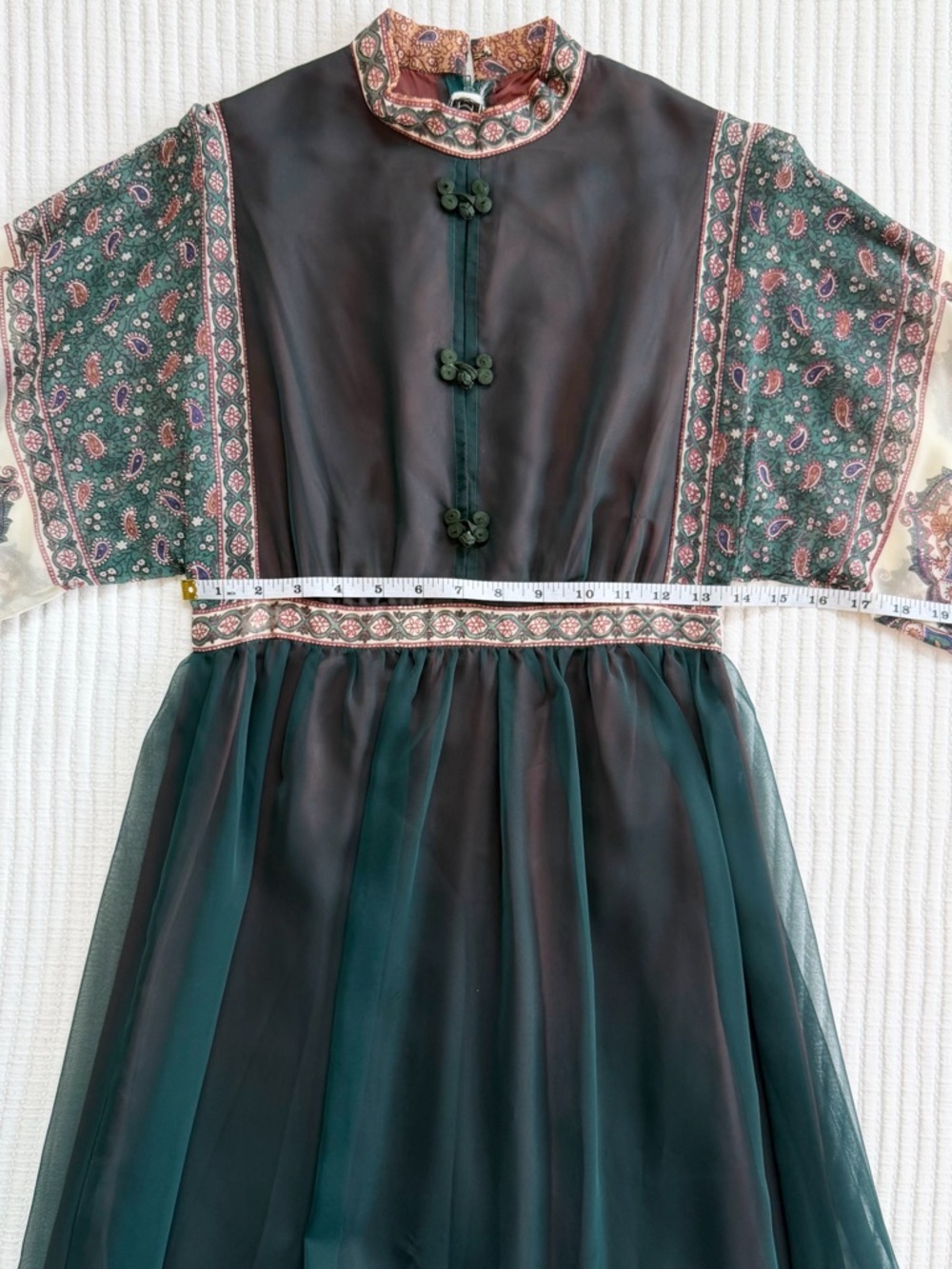 1970’s Vintage Bohemian Prairie Paisley Chiffon Maxi Dress by AJ Bari - Picture 6 of 10